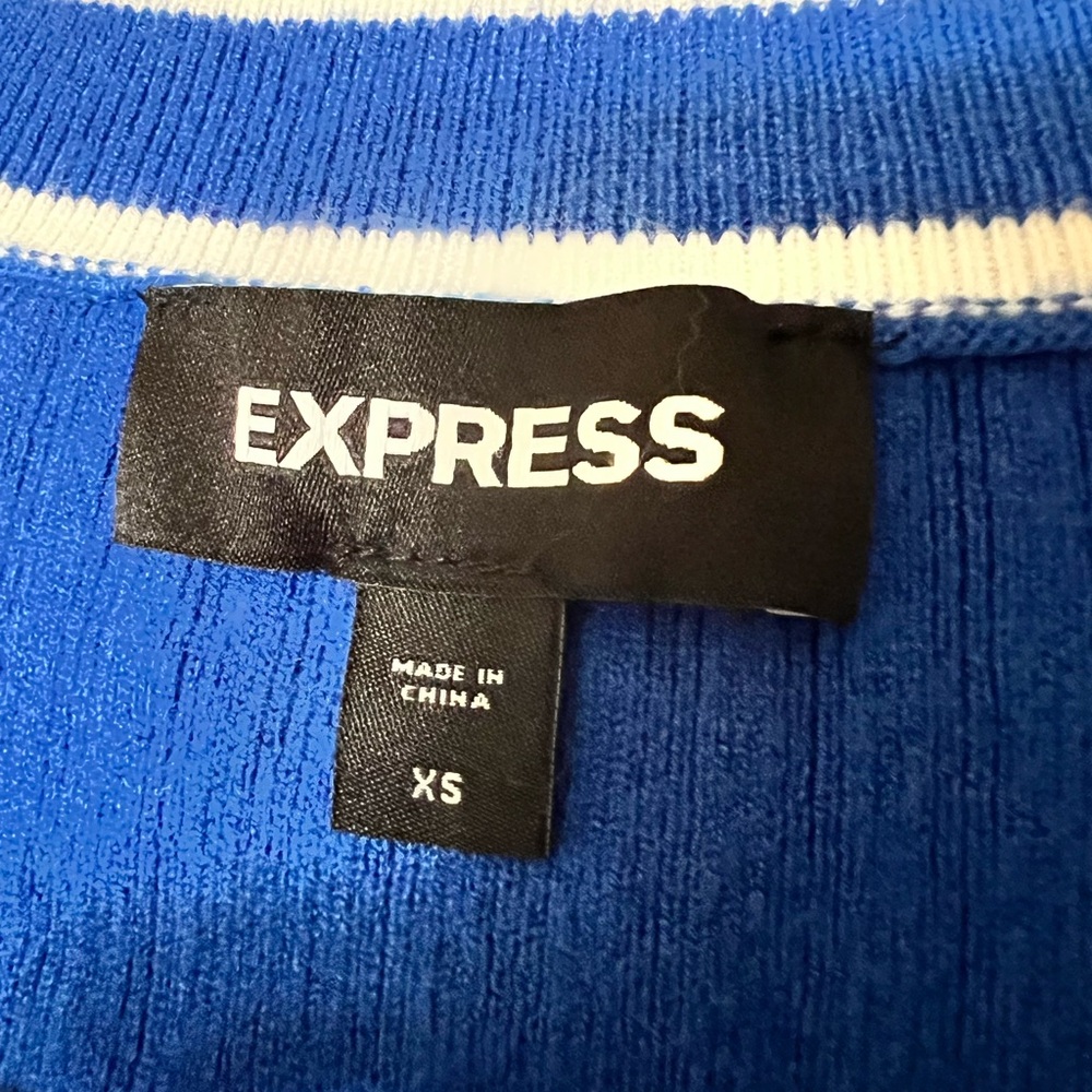 Express Blue and White Ribbed Cardigan Sweater - Picture 2 of 6